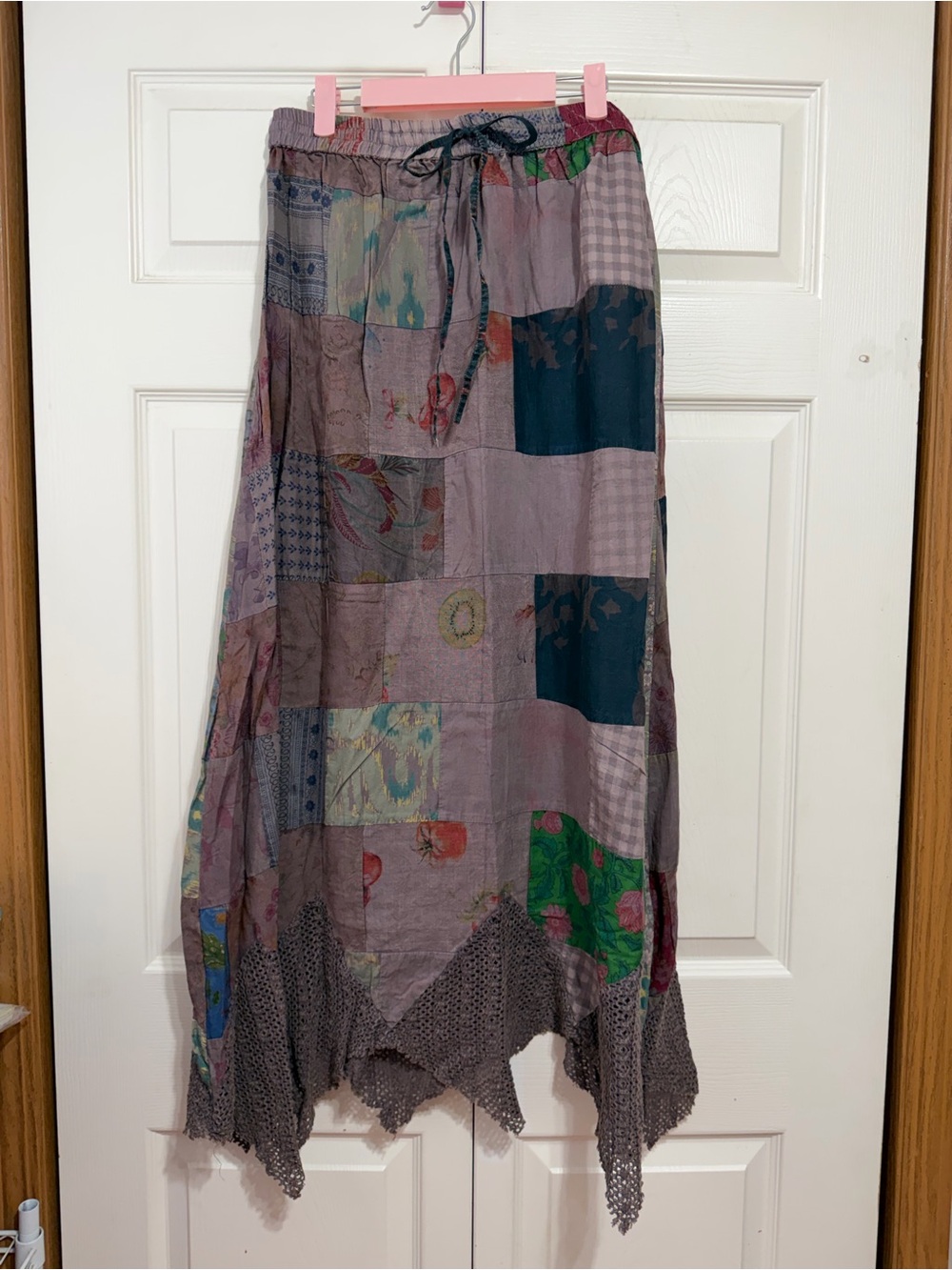 Bohemian Patchwork Maxi Skirt Overdyed Brown